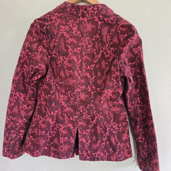 G.I.L.I. Blazer Jacket Women 10 Red Snake Animal Printed Stretch Canvas New - Picture 10 of 12
